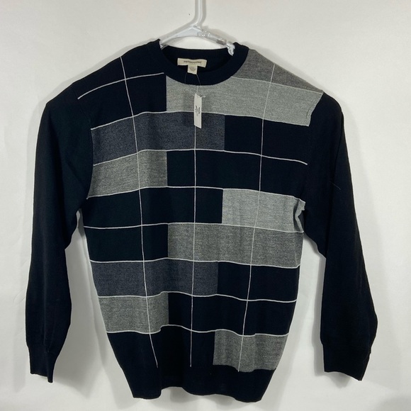 Pronto Uomo Pull Over Sweater Gray Black XXL NWT checkered Long Sleeve - Picture 3 of 5